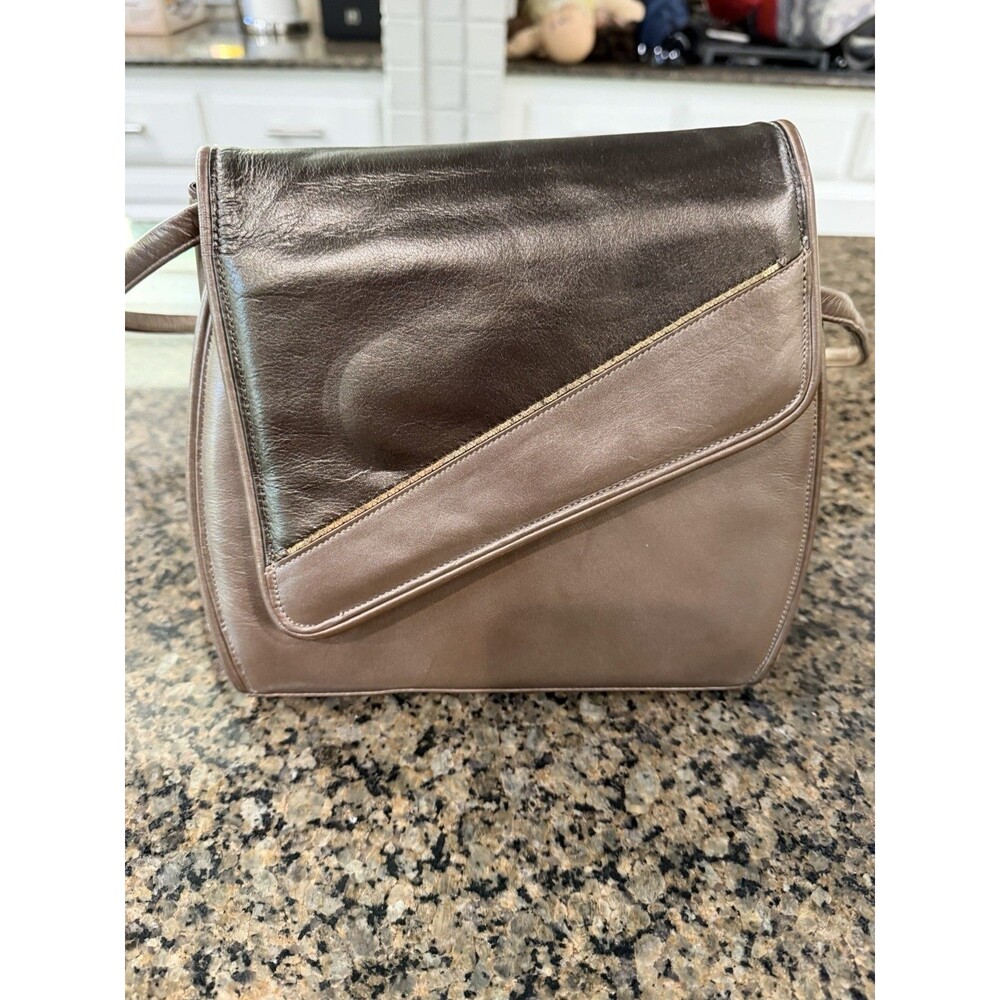 Vintage Stuart Weitzman Spain Two-Tone Leather Bag - 80s Geometric Metallic Flap